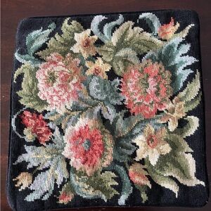 Vintage Floral Needlepoint Accent Pillow Cover